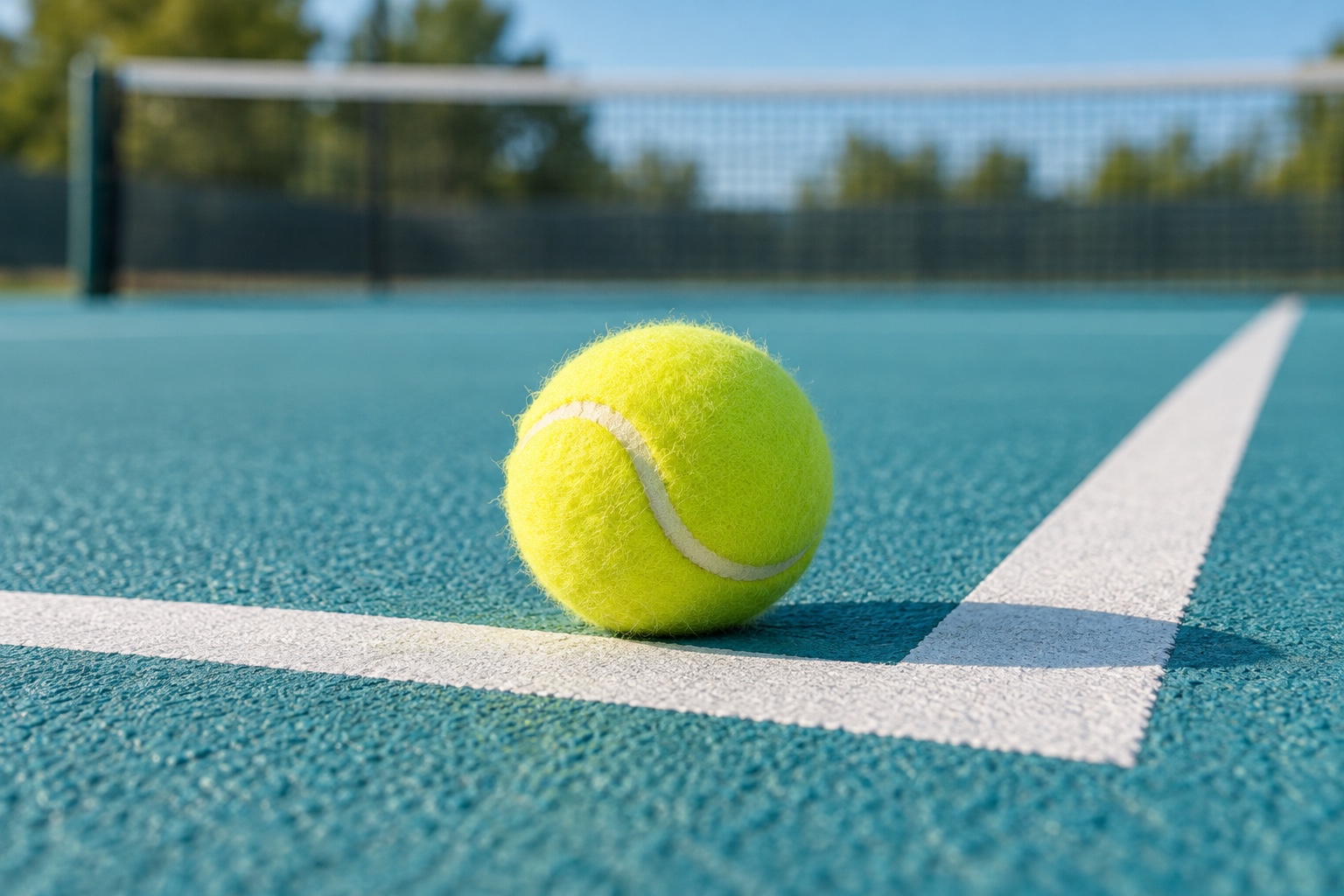 Konceptuel illustration af en gul tennisbold ved baglinjen.